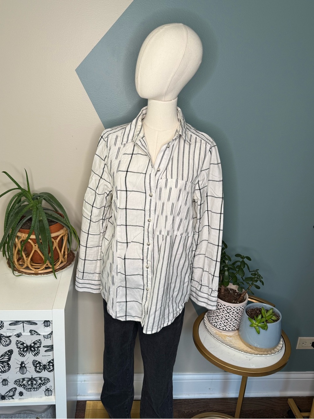 French Connection Cotton Mixed Stripe Button Shirt Minimalist Preppy Medium - Picture 2 of 11